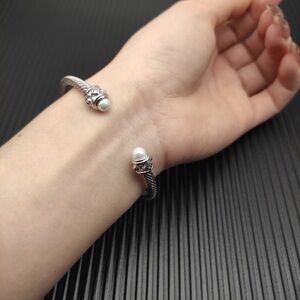 Luxury David Yurman Silver-Tone Pearl Cable Cuff Bracelet Hot